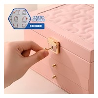Cofre Elegante Rosado 3 Niveles 23x17x13,5 cm para Accesorios Y+Regalo Sticker